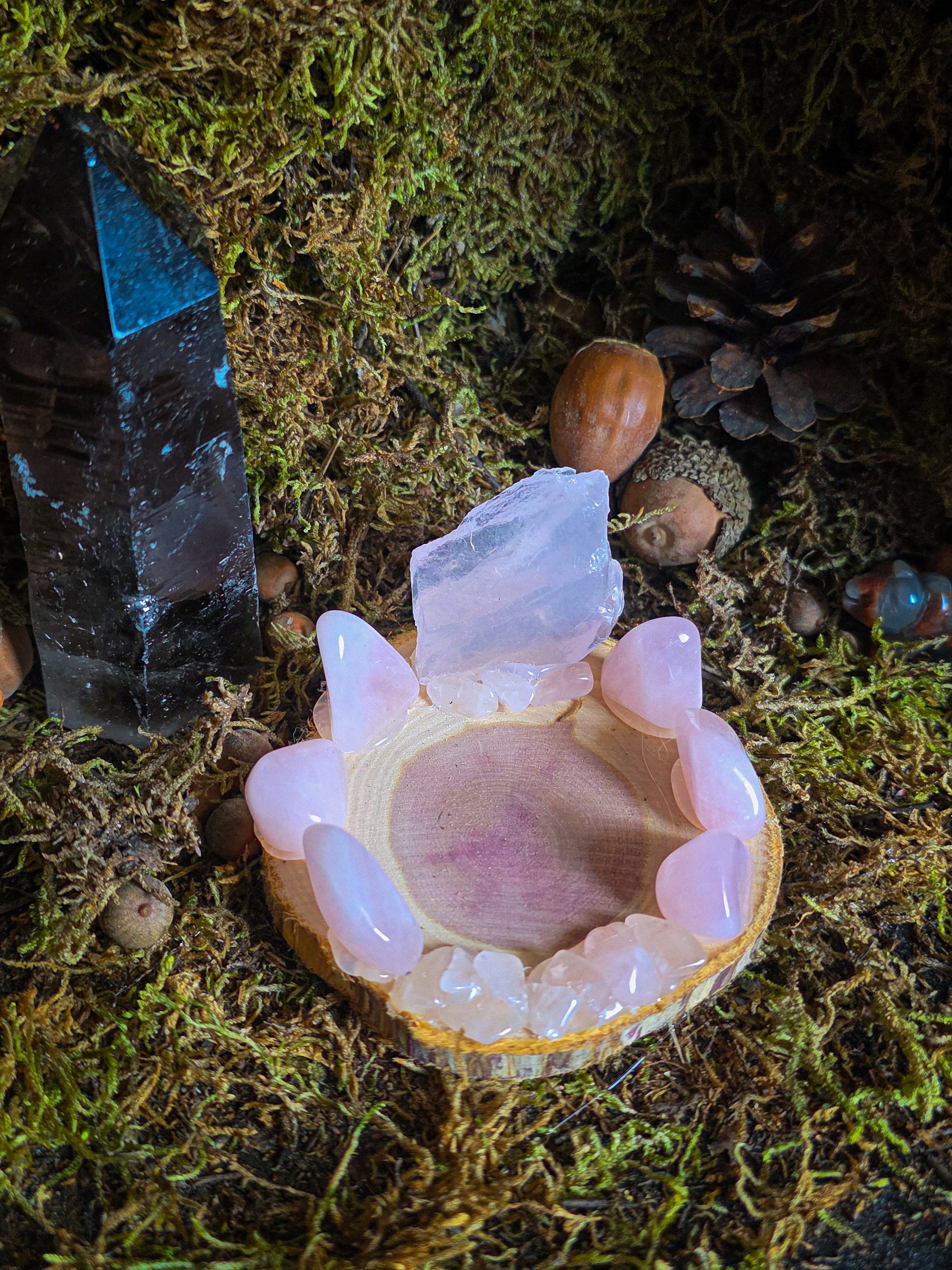 Rose Quartz Raw/Tumbled Tealight Holder OptionA