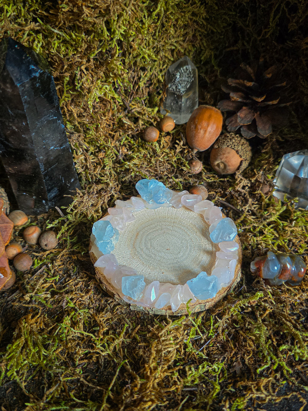 Celestite and Rose Quartz Chip Tealight Holder