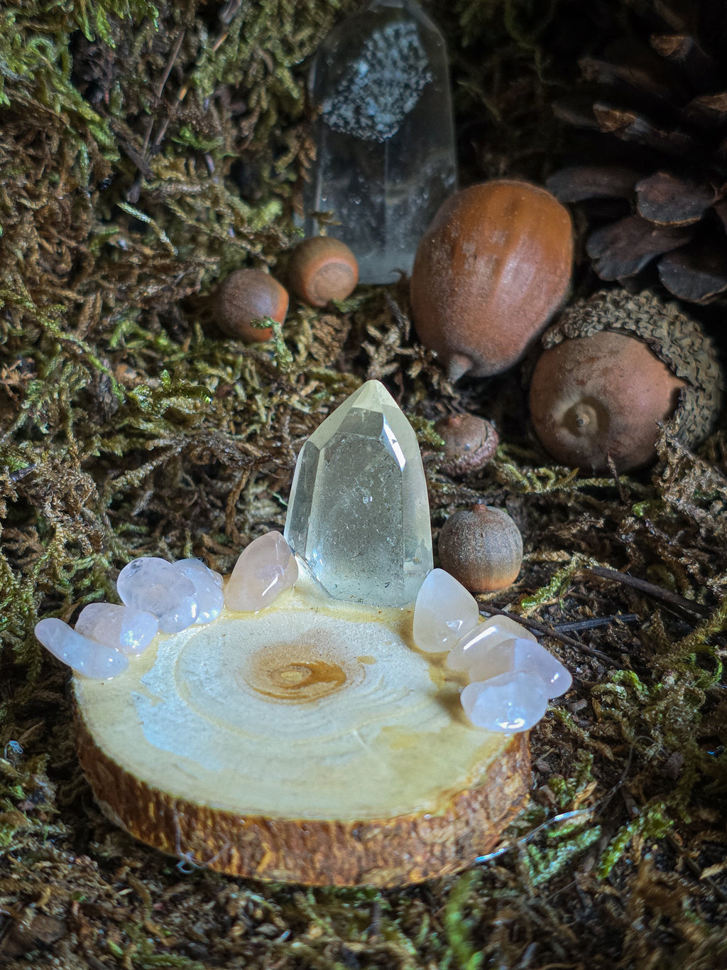 Mini Quartz Tower with Rose Quartz Chips Half Tealight Holder
