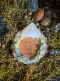 Selenite Pyramid/Raw Serpentine Tealight Holder