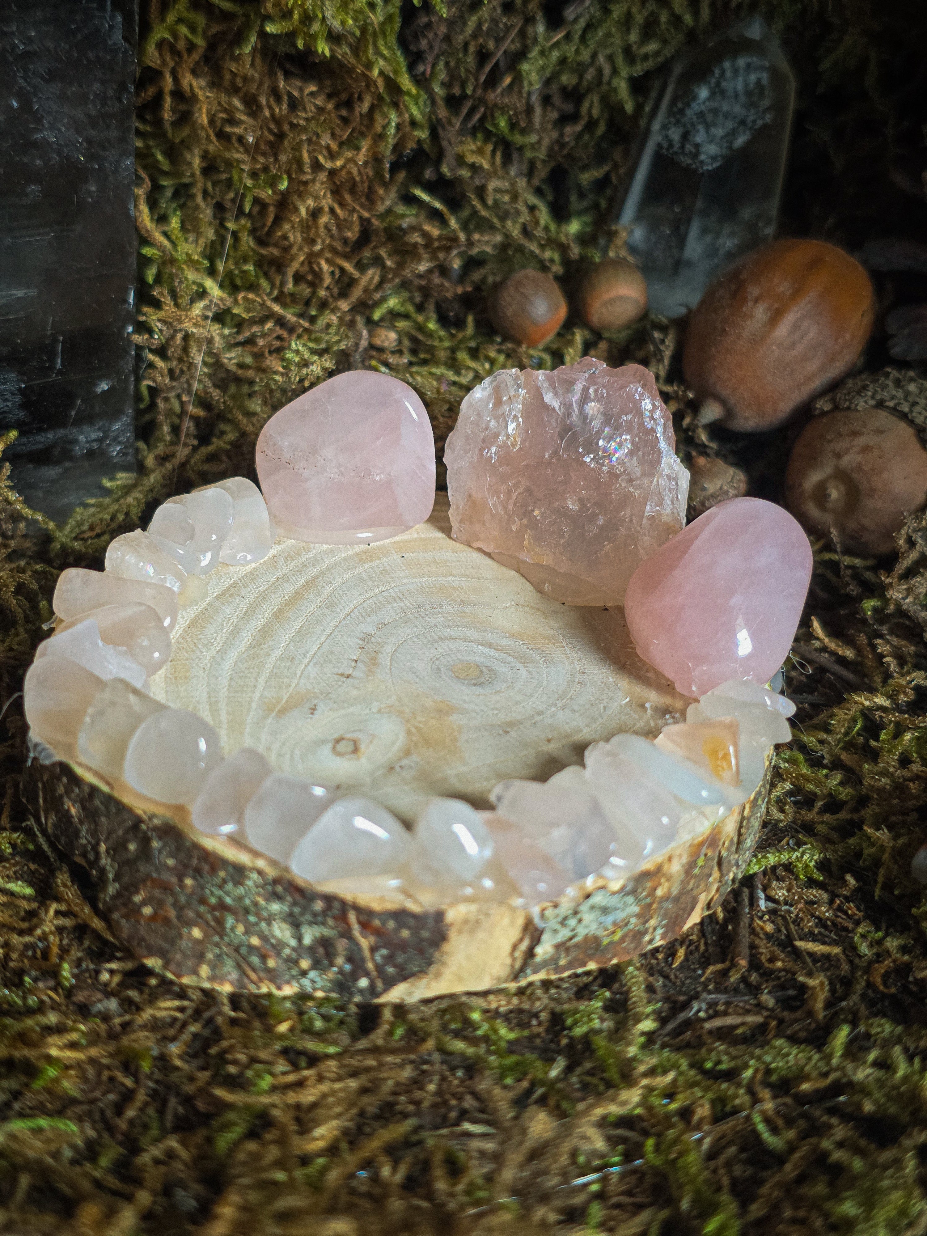 Rose Quartz Raw/Tumbled Tealight Holder OptionE