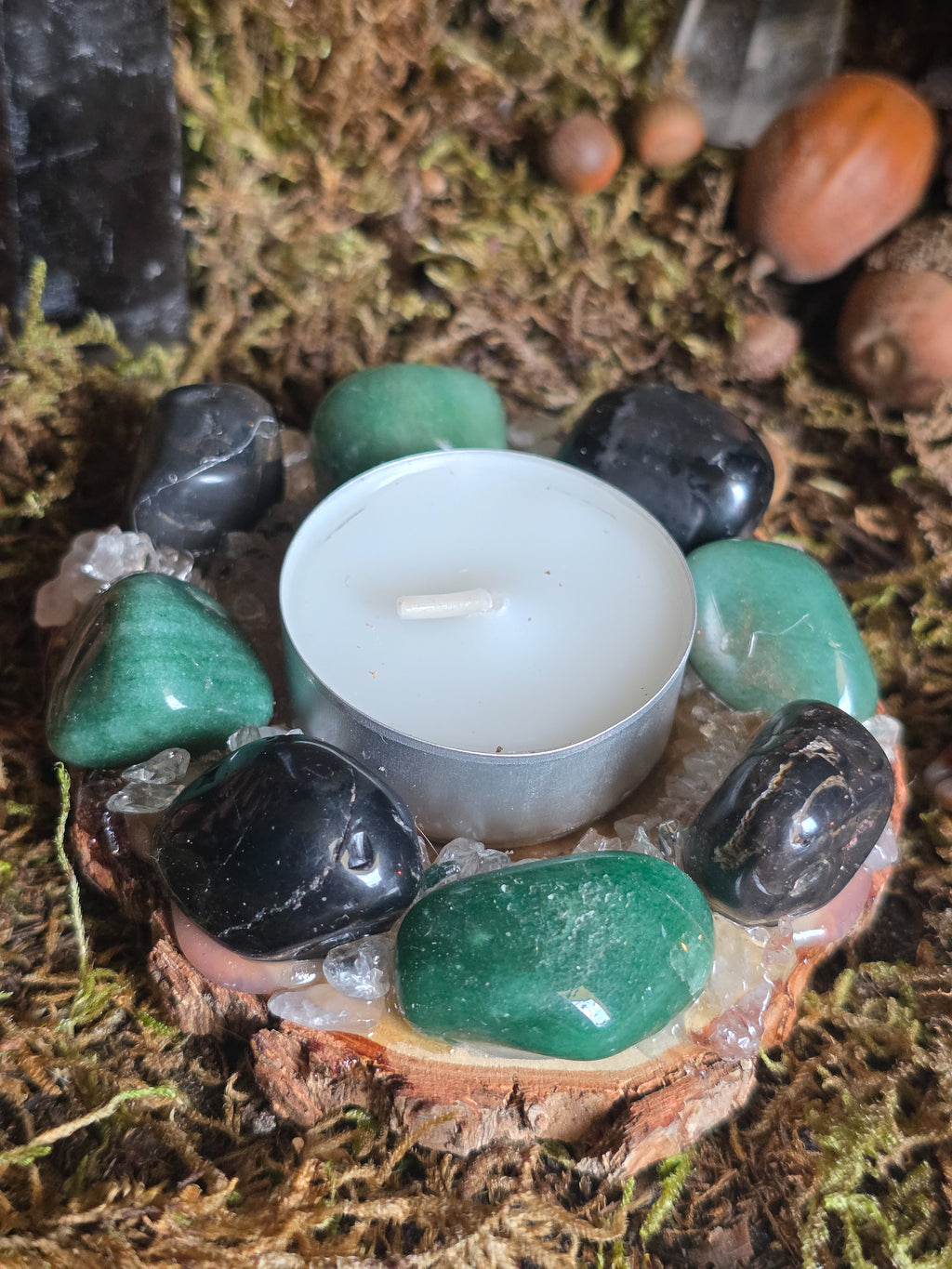 Green Aventurine and Black Onyx Tealight Holder