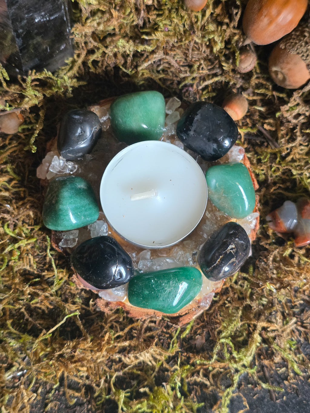 Green Aventurine and Black Onyx Tealight Holder